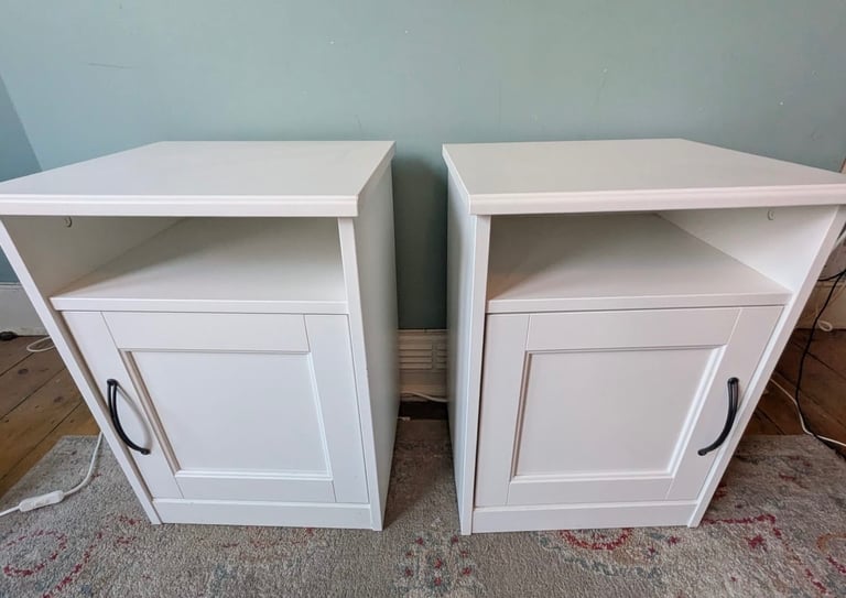 image for Two White Bedside Table Unit Cabinets 