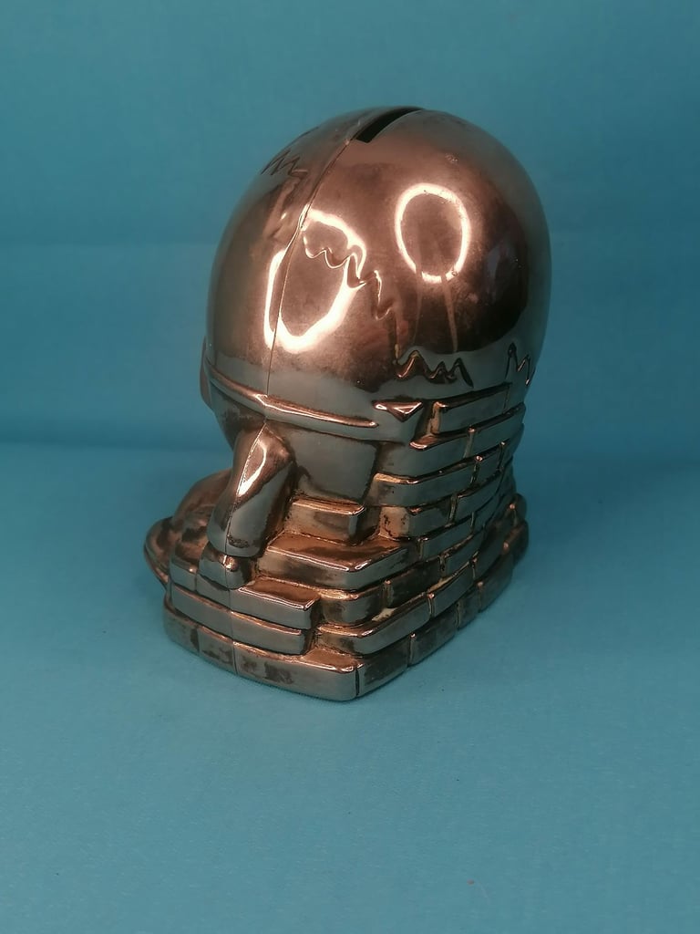 Vintage Humpty Dumpty Silver Plated Metal Coin Bank Money Box.. Missing one part.