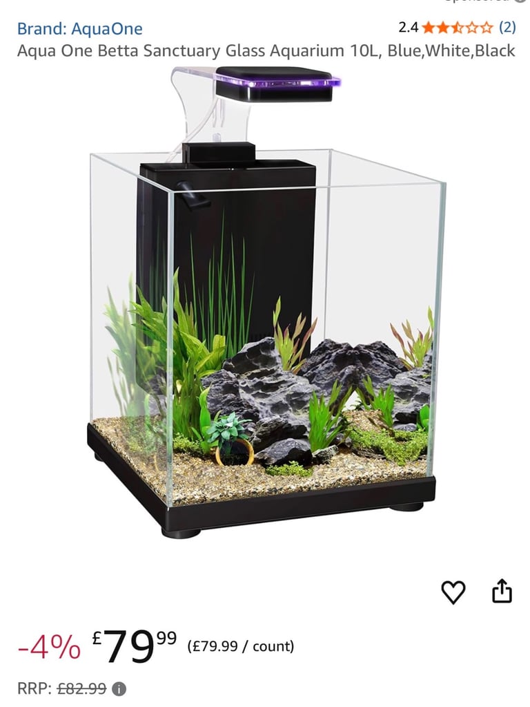 AQUA ONE BETTA SANCTUARY 10L AQUARIUM SIAMESE FIGHTER FISH TANK LED LIGHT FILTER