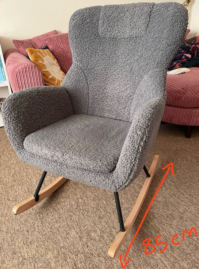 Boucle Teddy Grey high back rocking chair