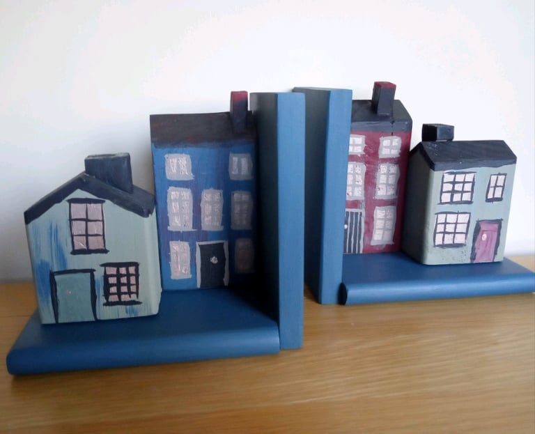 Blue folk art Book Ends