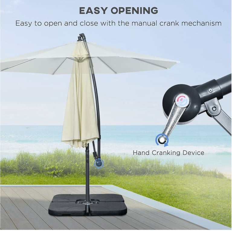 Outsunny 3(m) Banana Parasol Cantilever Umbrella Garden w/ Base Weights, Beige