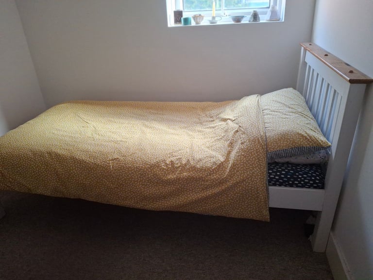 image for Single wooden bed frame and spring mattress