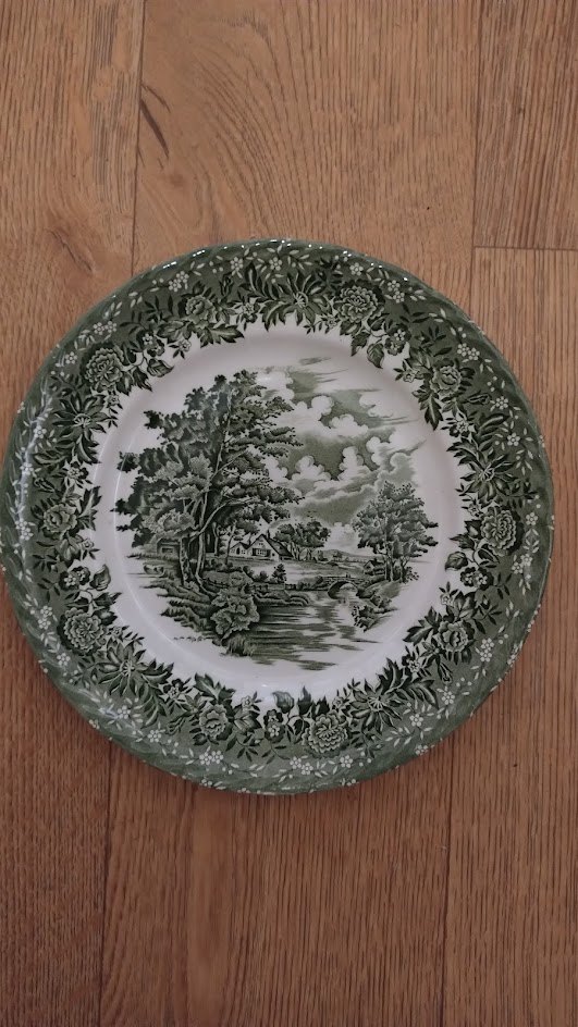 Vintage Green Staffordshire Country Style Plate