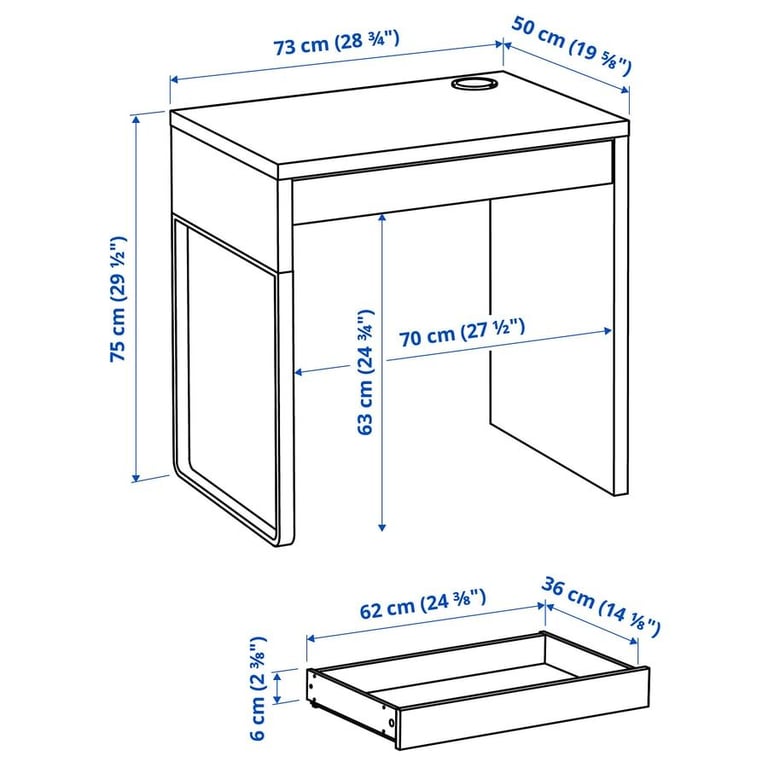 IKEA Micke White Computer Desk with Drawer Unit, 73x50 Cm
