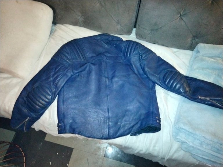 Vintage clix zipper blue leather motorcycle jacket 