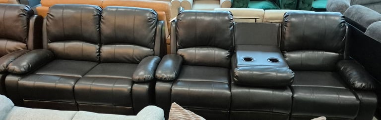 image for Black leather Manual Recliner 3+2 Seater Sofa Set 