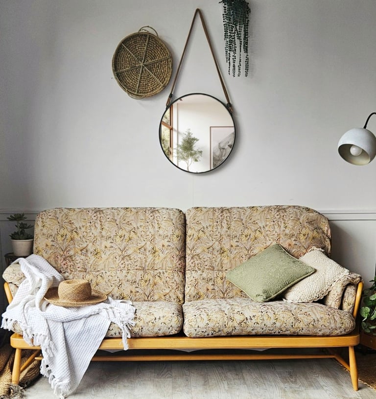 Vintage Ercol 766 Jubilee Three-Seater Sofa – Blonde Wood – Mid-Century Modern