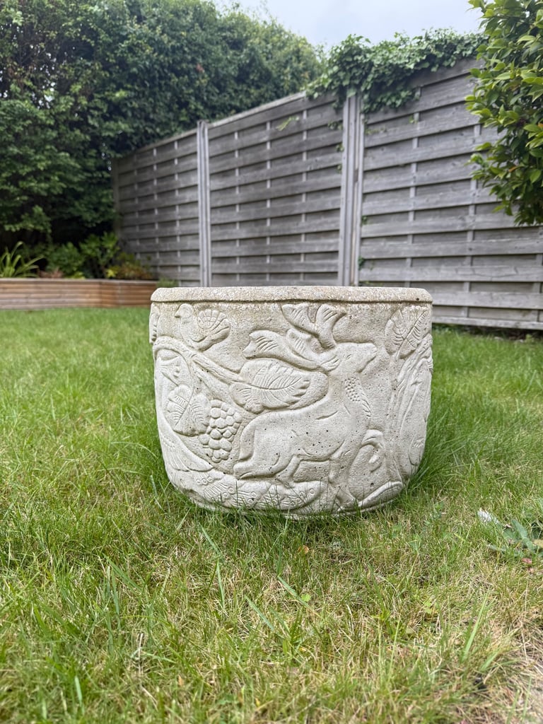 Vintage Stone Peacock/Stag ‘Tree of Life’ Plant Pot