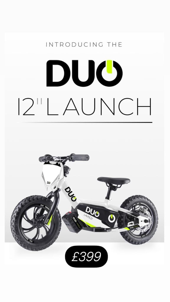 image for DUO LAUNCH 12 ELECTRIC BALANCE BIKE IN STOCK AT CRAIGS MOTORCYCLES