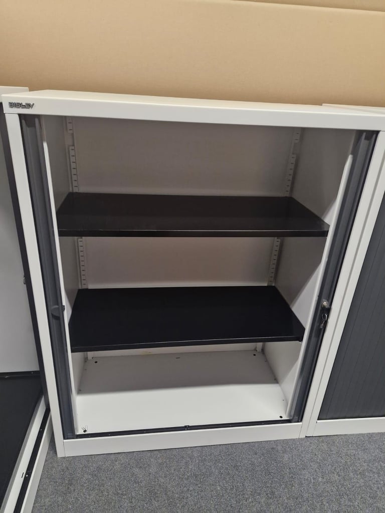 Bisley Tambour cupboards white and grey (4 available)