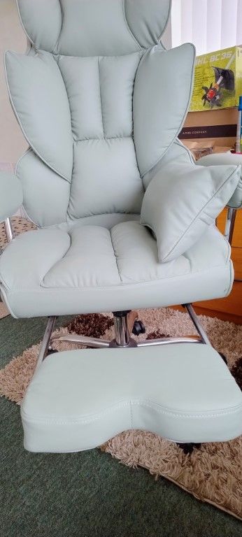 New Executive Swivel Chair with Footrest and Lumbar Support- Light Green PU Leather