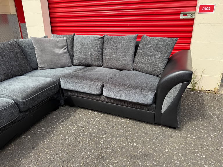 Delivery Available - Grey & Black Corner Sofa