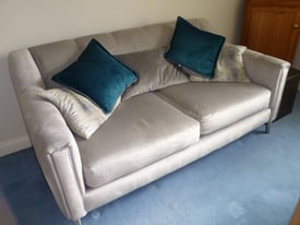 Sofa and Armchair from Sofology. 4 Months Old. Stone/Teal. Brushed Silk Effect.