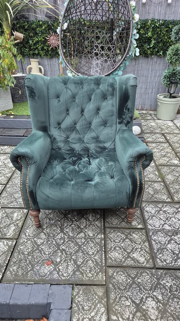 image for Alexander & James Theo green velvet Chesterfield wingback chair 