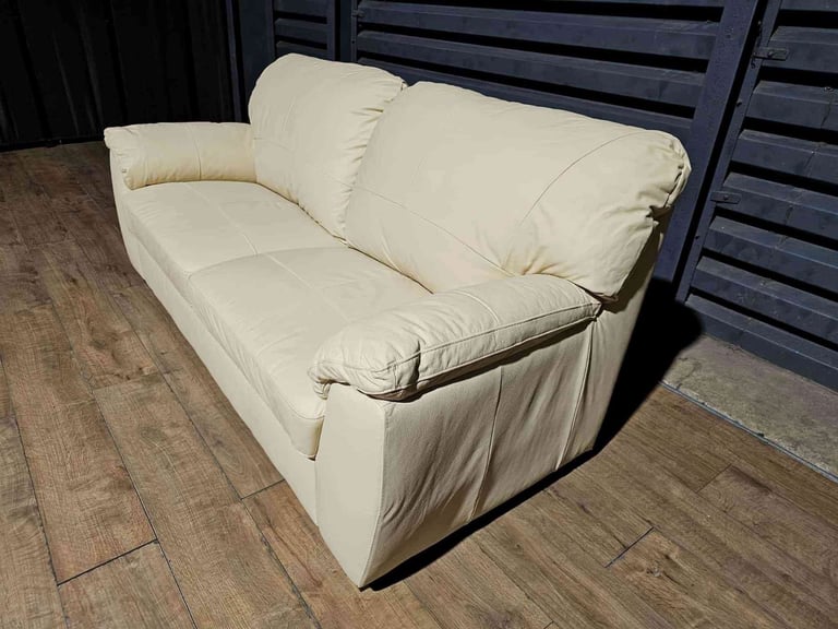 Unused Real Leather 3 Seater Sofa - Ivory. 