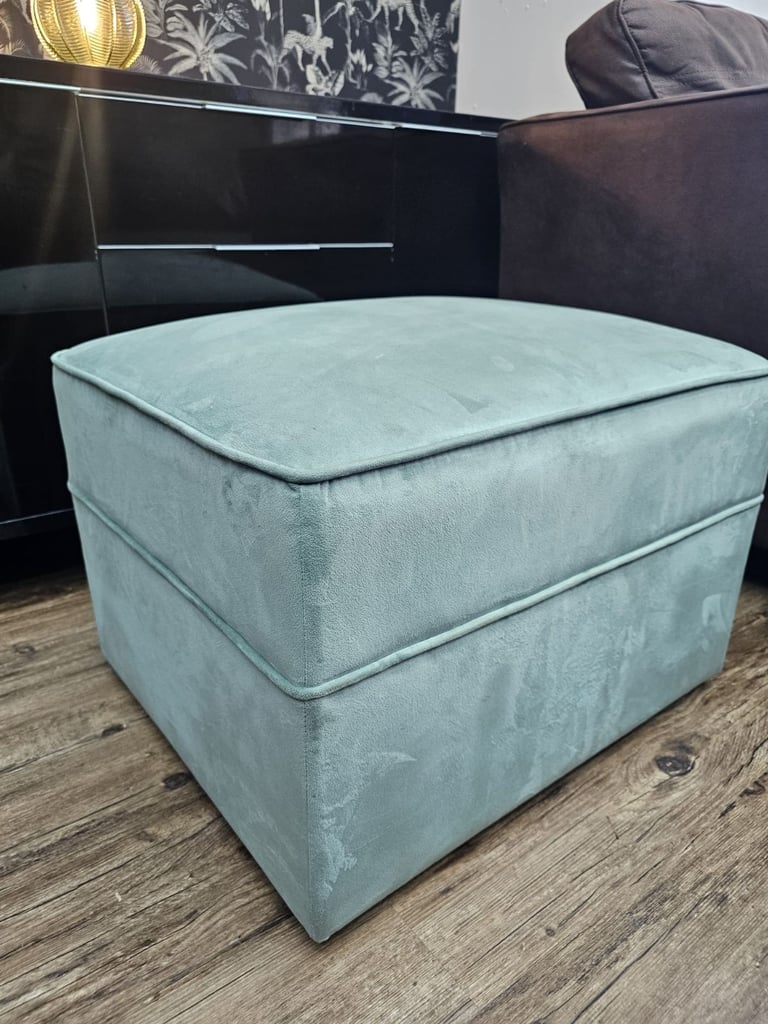image for Mint Green Velvet Footstool on wheels