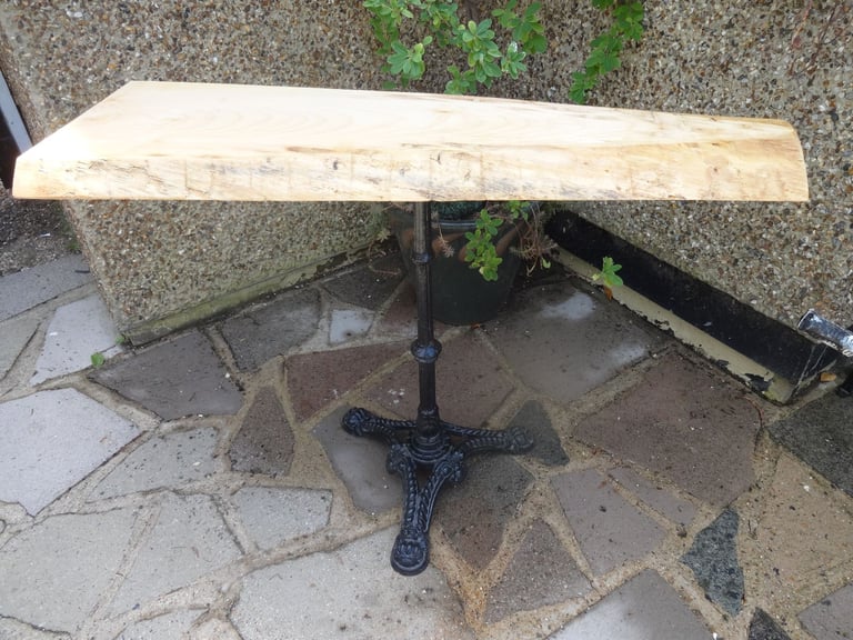 image for LIVE EDGE TABLE ~ CAST IRON PEDESTAL BASE WITH SLAB OF SYCAMORE TOP ~ 