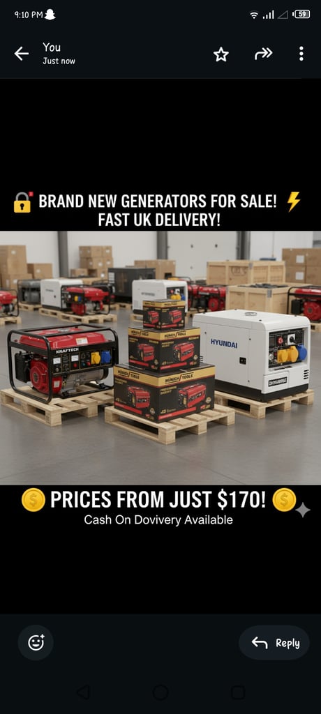 Brand new generator with free delivery 