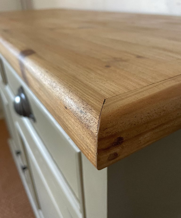 Large 4ft Extra thick chunky solid pine sideboard chest of drawers cupboard pewter pulls