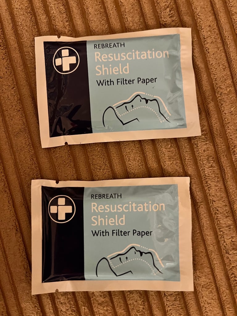 Emergency First Aid Kit, booklet and 2 resuscitation shields