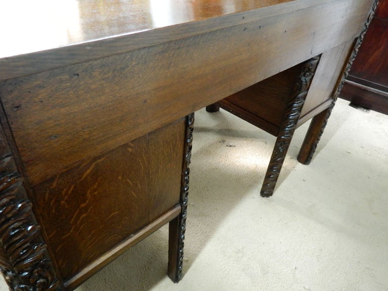 Solid Oak Heavily Carved Pedestal desk