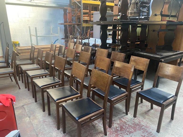 image for OAK AND BLACK VINYL RESTAURANT CHAIRS 21 AVAILABLE ,GOOD USED CONDITION ,FREE LOCAL DELIVERY
