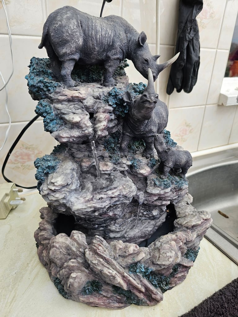 Rhino Water Feature Fountain Light Up Water Indoor Outdoor