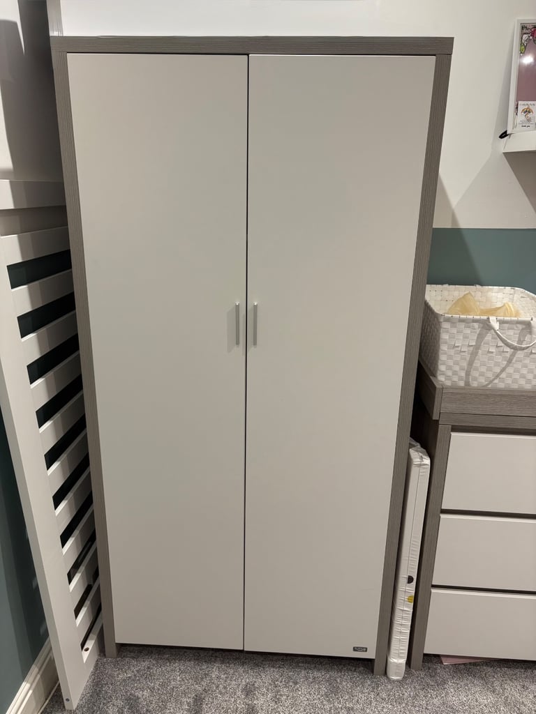 Tutti Bambini Modena Kids Wardrobe & Changing Table Drawer Set – Grey Ash & White Nursery Furniture