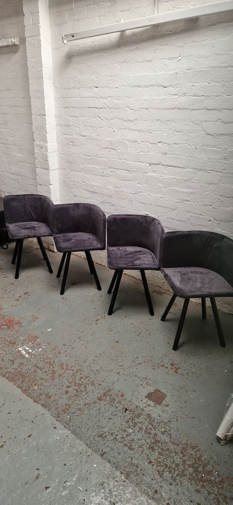 Argos home Elsie 4 x fabric dining chairs - Charcoal grey with black metal legs - assembled 