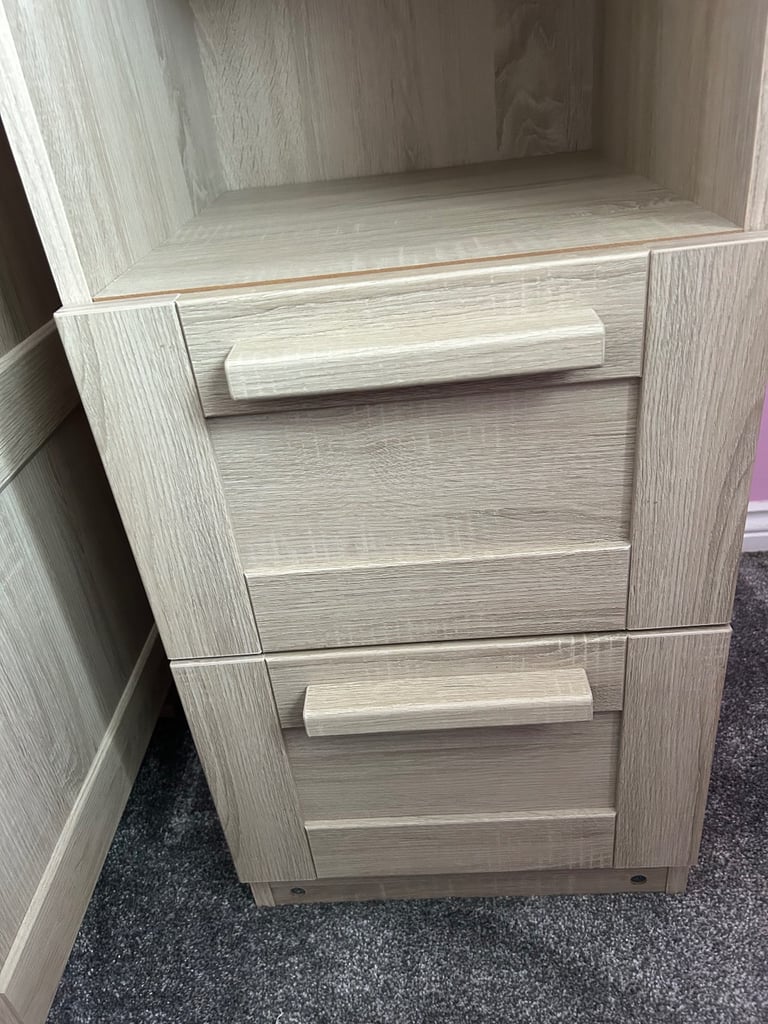 Nursery furniture cot bed wardrobe drawers with changing table and book shelf 