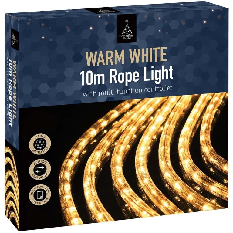 NEW Warm White Christmas Rope Light 10m Festive Xmas Xmas Sparkle Indoor Outdoor Lighting Decoration