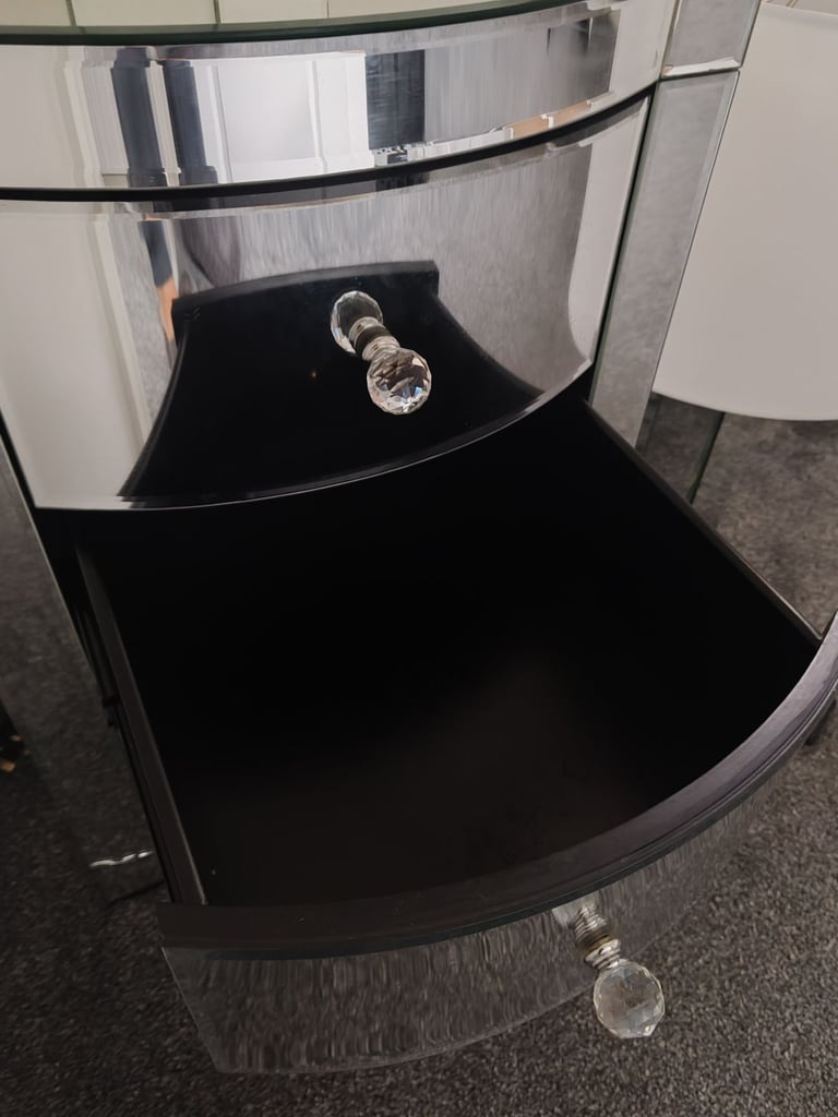 Two mirrored bedside tables (cracked) 