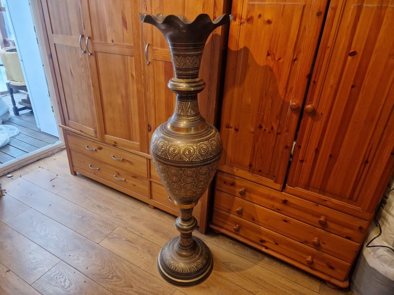 image for Vintage Retro Gold Style Brass Metal Oriental Asian Art Deco Urn Pot Large Vase