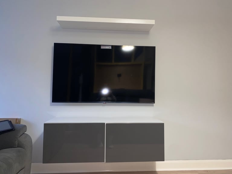 image for IKEA wall unit grey with glass top