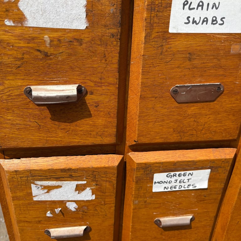 Oak Bank Of Drawers Vintage Multi-Drawer Cabinet Haberdashery Rest. Project