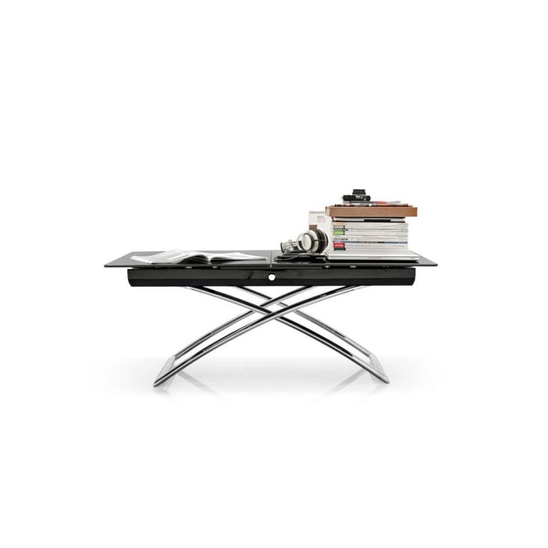 Calligaris Magic Dining table / Coffee Table / Extendable / Black Glass / Chrome Legs
