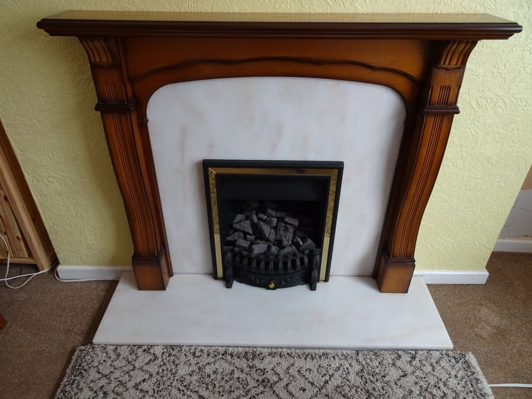 Oak Veneer Fireplace with marble surround and plinth