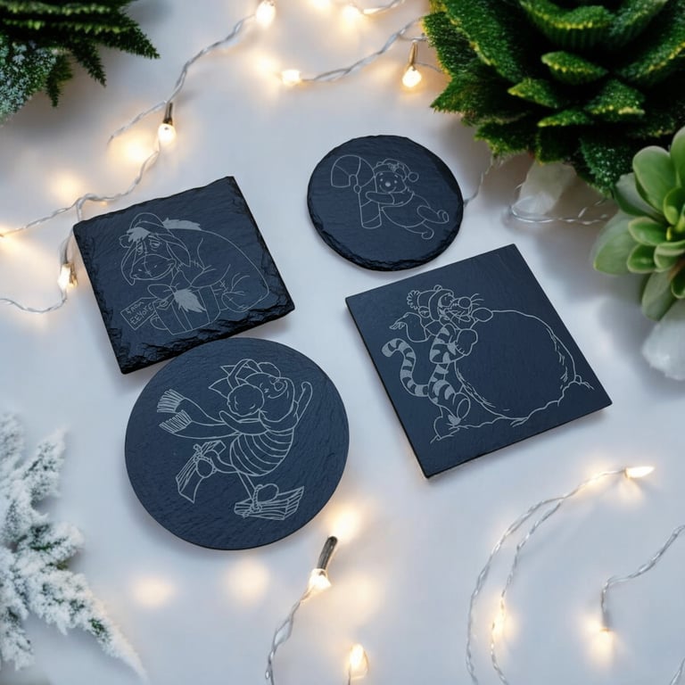 image for Christmas Winnie the Pooh Coaster| 40 + Designs | Piglet | Tigger | Eeyore | Disney | Gift 