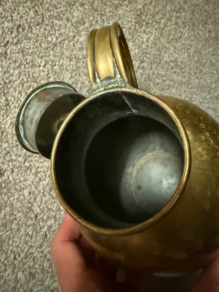 Vintage Brass Guernsey Jersey Jugs Pitcher Dented Antiques