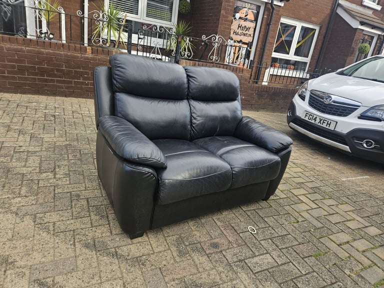 image for Black leather 2 seater sofa 