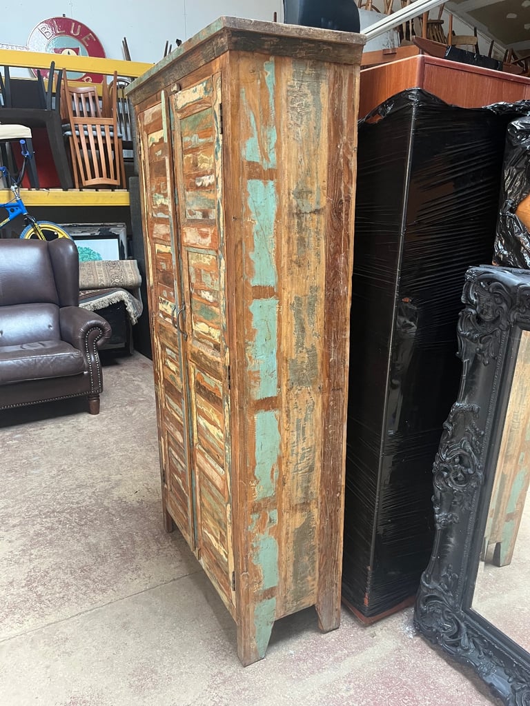 RECLAIMED INDIAN BOAT WOOD STORAGE CUPBOARD GREAT CONDITION ,FREE LOCAL DELIVERY
