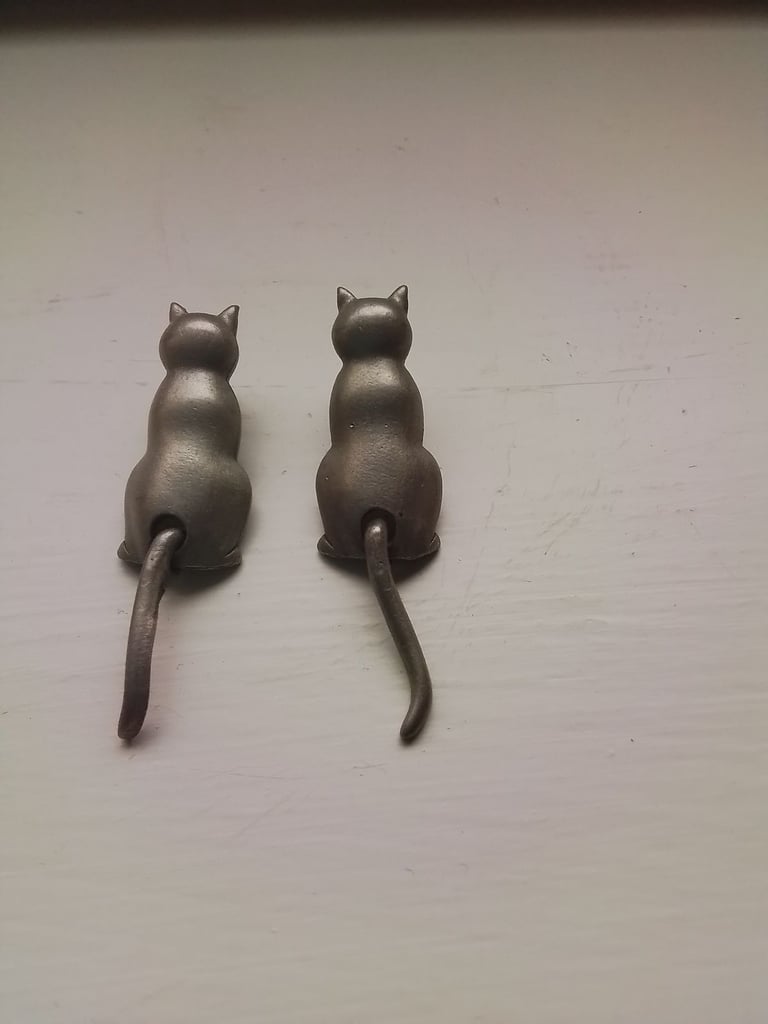 image for Silver coloured cat earrings with wiggly tails