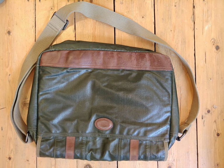 Mens Fossil Wax Canvas Messenger Satchel Bag Crossbody Shoulder Black Large