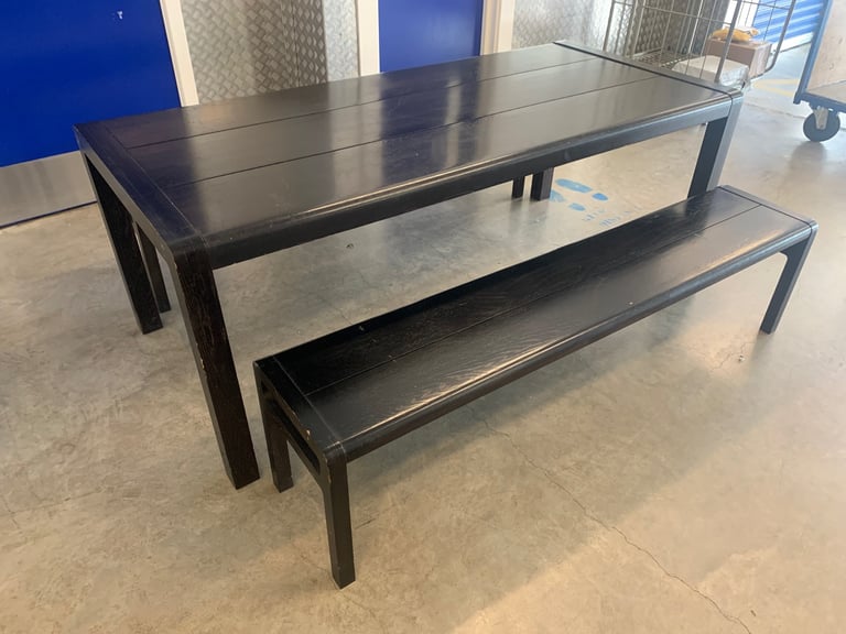 image for Habitat Radius Solid Oak (Painted Black) Kitchen Dining Table &2 Benches 200cm