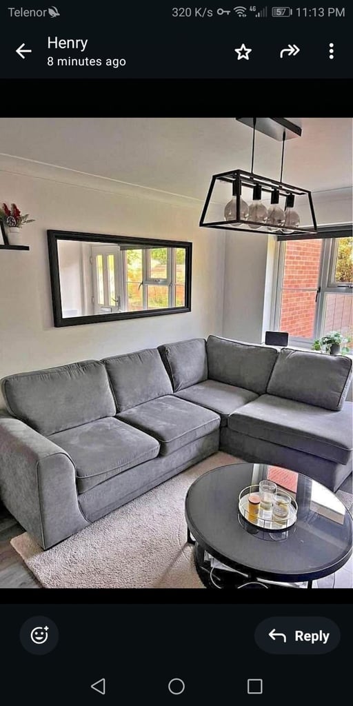 Dark Grey 4x seater high back corner sofa available on delivery 