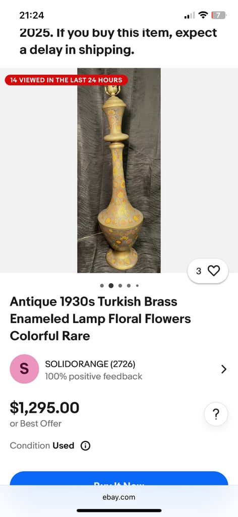 1930s Turkish brass lamp antique 
