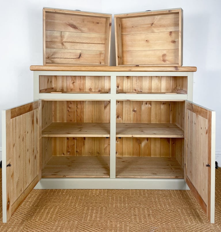 Large 4ft Extra thick chunky solid pine sideboard chest of drawers cupboard pewter pulls