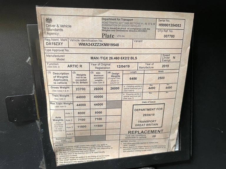 MAN TGX 26.460 *EURO 6* XLX 6X2 TRACTOR UNIT – 2019 – DA19 ZXY