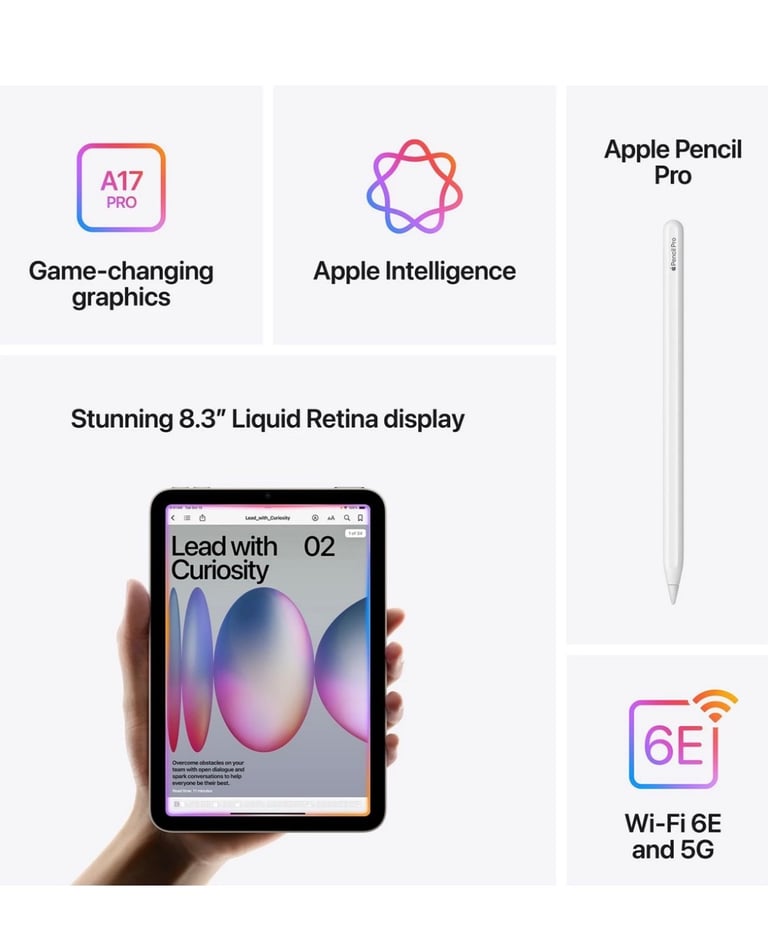 Apple iPad mini (7th Gen, A17 Pro, 2024) 128Gb, Wi-Fi & Cellular 5G - Space Grey